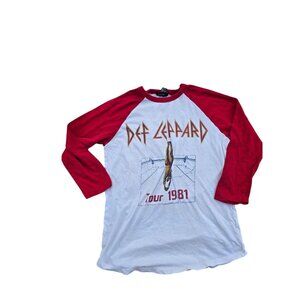 Def Leppard Tour 1981 Raglan Shirt By Forever 21 Red & White Long Sleeve Size S